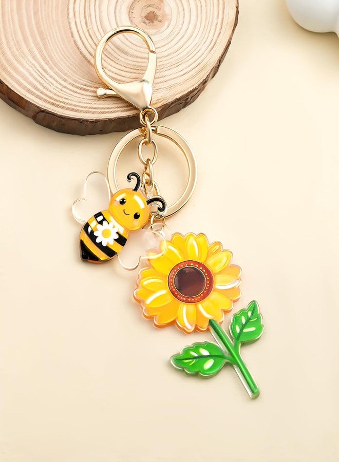 nylry Cute Keychains for Women Bag Charms Purse for Handbags Acrylic Bee Sunflower Keychain for Women Coworker Friendship Bag Accessories Charms Inspirational Gifts Good Luck Gifts-Bee&Sunflower - Image 3